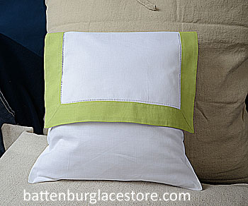 Envelope Pillow.12 inches. White with MACAW GREEN color trims.